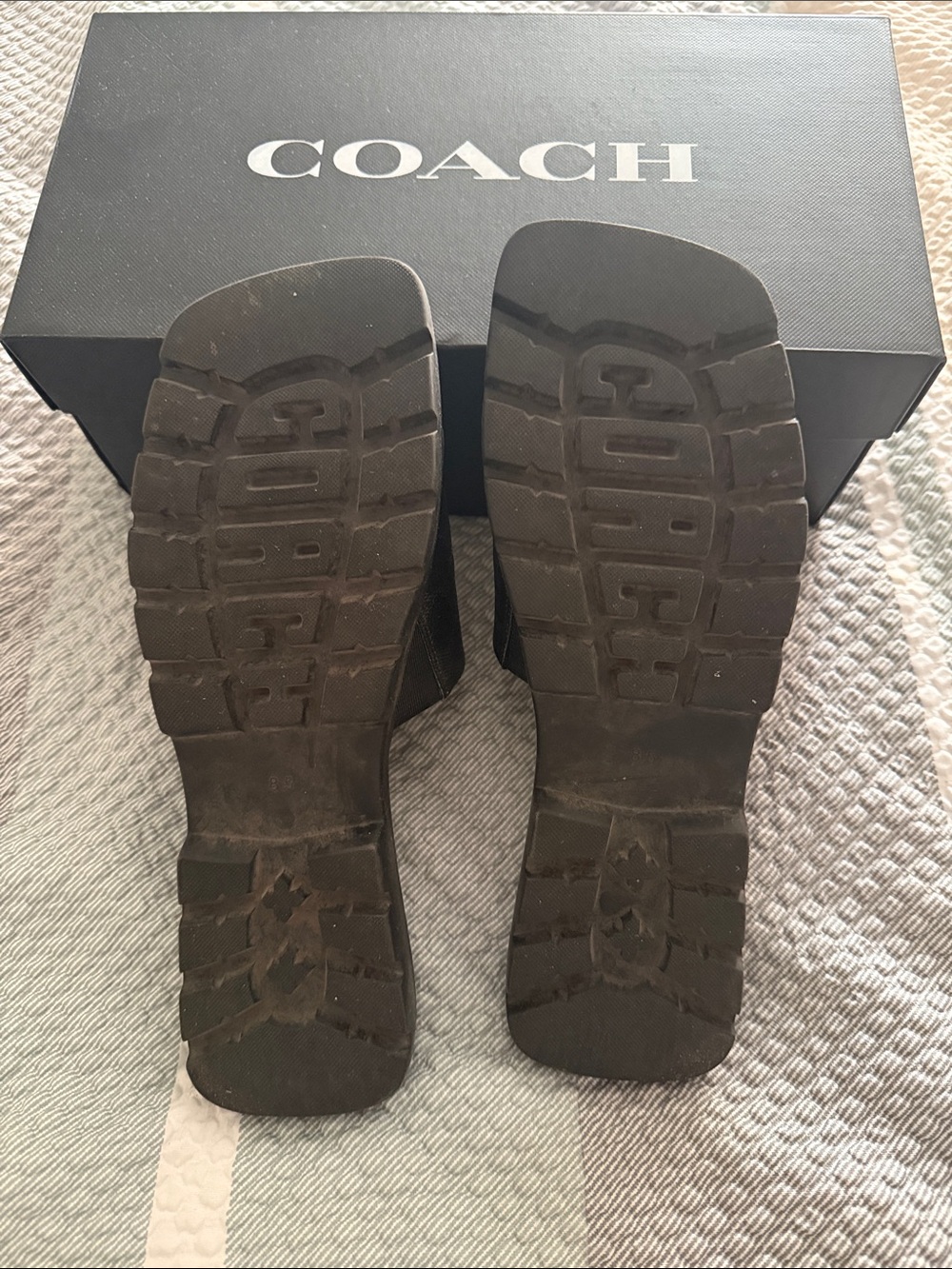 Coach Black Leather Square-Toe Slide Mules - Picture 3 of 8